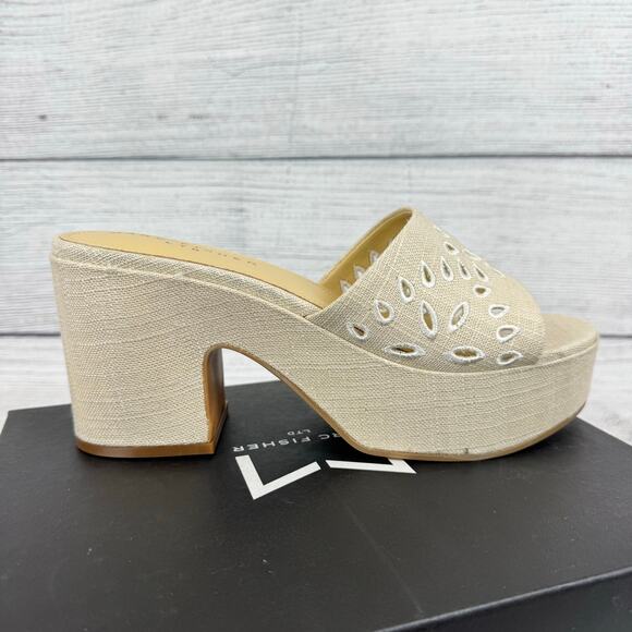 Marc Fisher LTD Natural Eyelet Summer Foreva Platform Sandals Size 10 - Picture 7 of 12